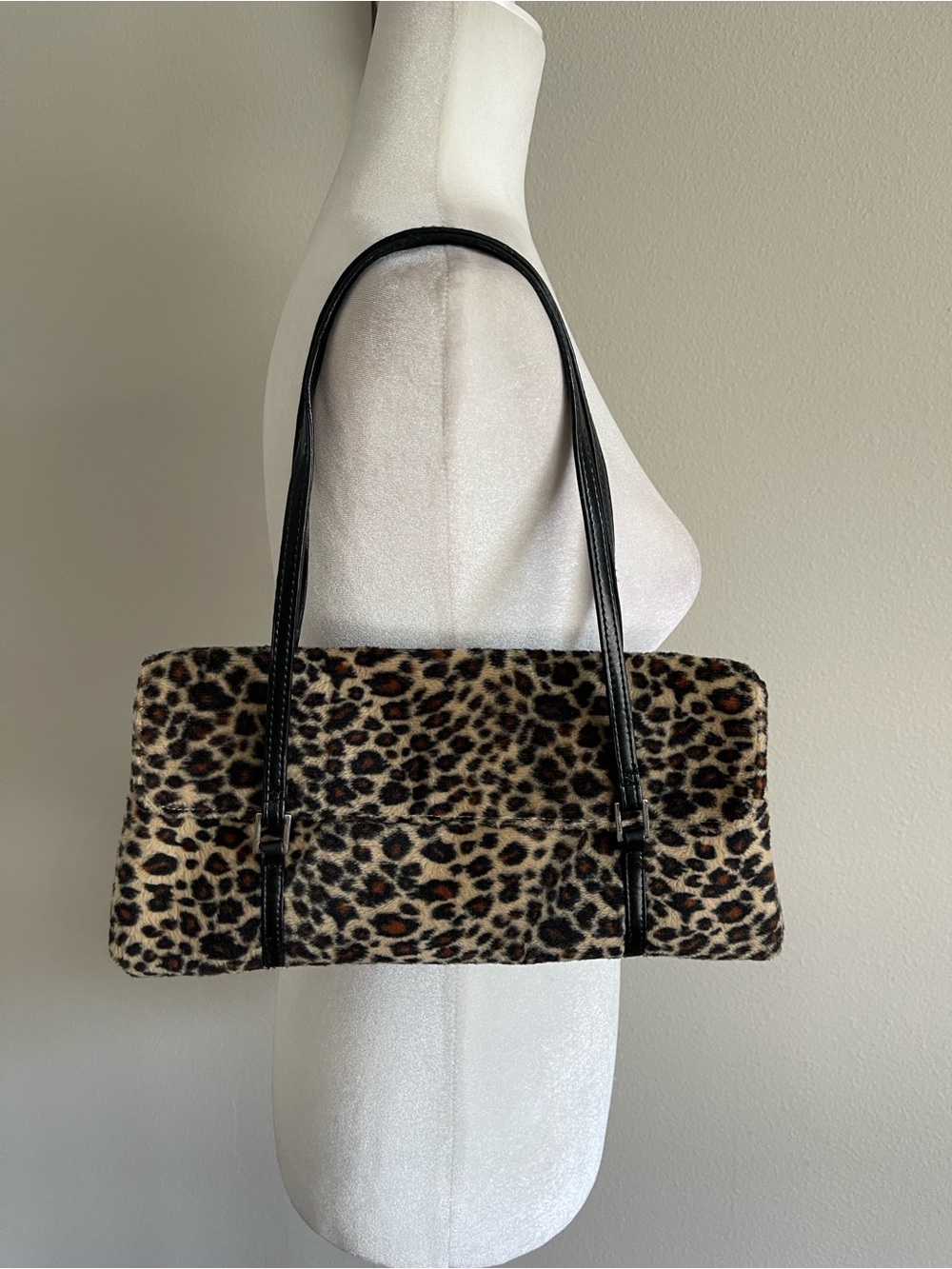 Leopard Print Shoulder Bag with Black Straps